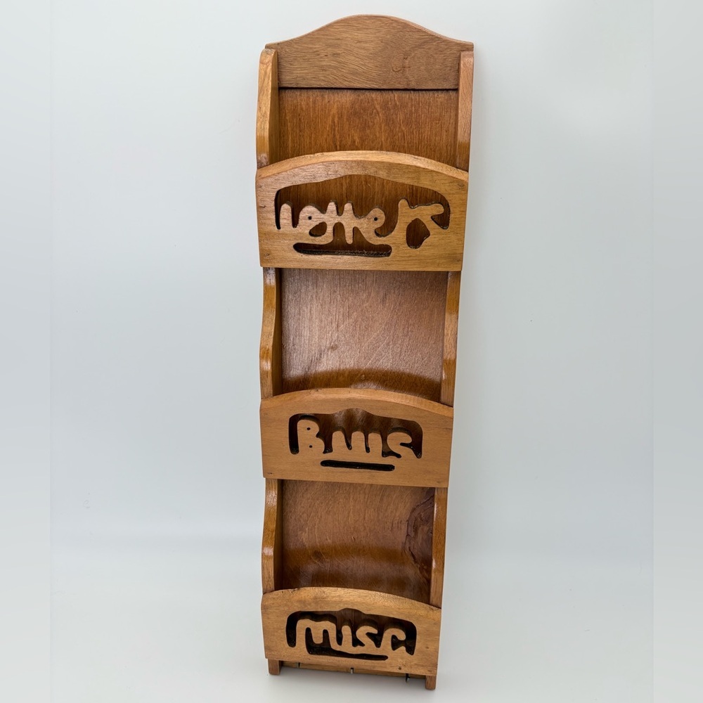 Vintage Handmade Wooden Wall Organizer with Three Slots